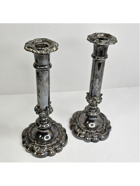 Silver Plated Art Deco MCM Victorian Style Candle Holders Candlestick Vintage
